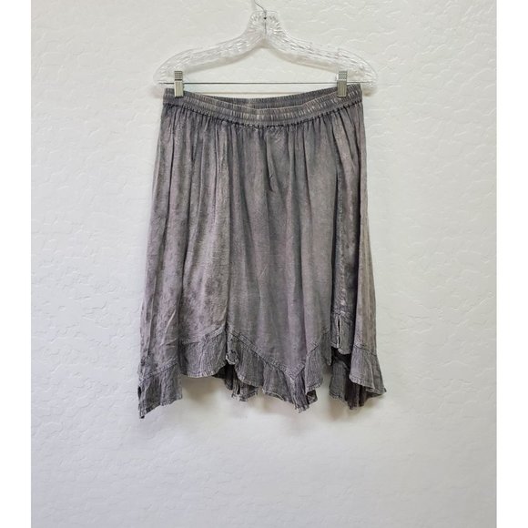 Just Cruising Embroidered A-Line Boho Skirt Hi-Low Rayon Gray One Size - Picture 2 of 6
